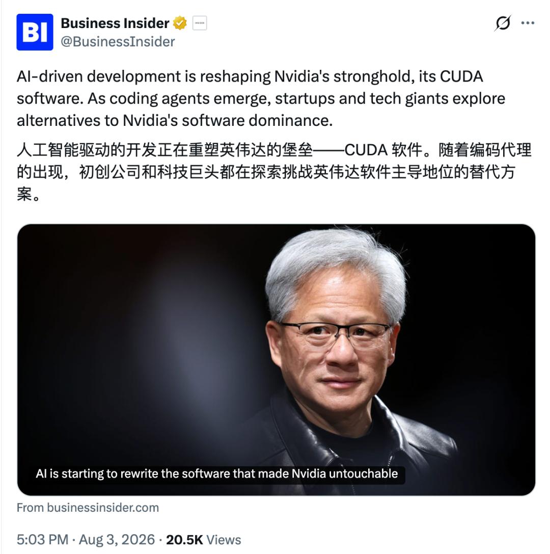 老黄垒20年的CUDA护城河，AI刚刚用10小时凿开了